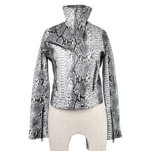 BLANKNYC Snakeskin Moto Jacket Funnel Neck XS Faux Leather Biker Cropped